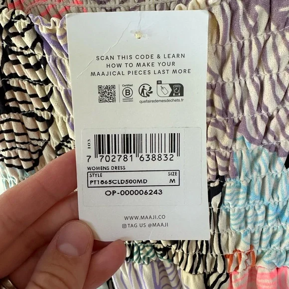 Maaji Maxi Dress – Sunset Palm Fronds Ruched Tie Strap Beach Size M - Picture 7 of 7